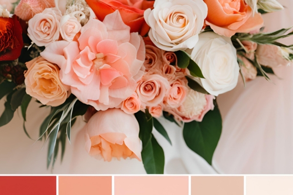 A picture of flowers with wedding colors.