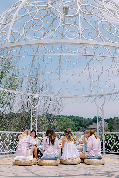 a bridal party having a brunch picnic